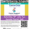 Event poster for The Growing Singers charity concert for CancerCare and Carer Support South Lakes